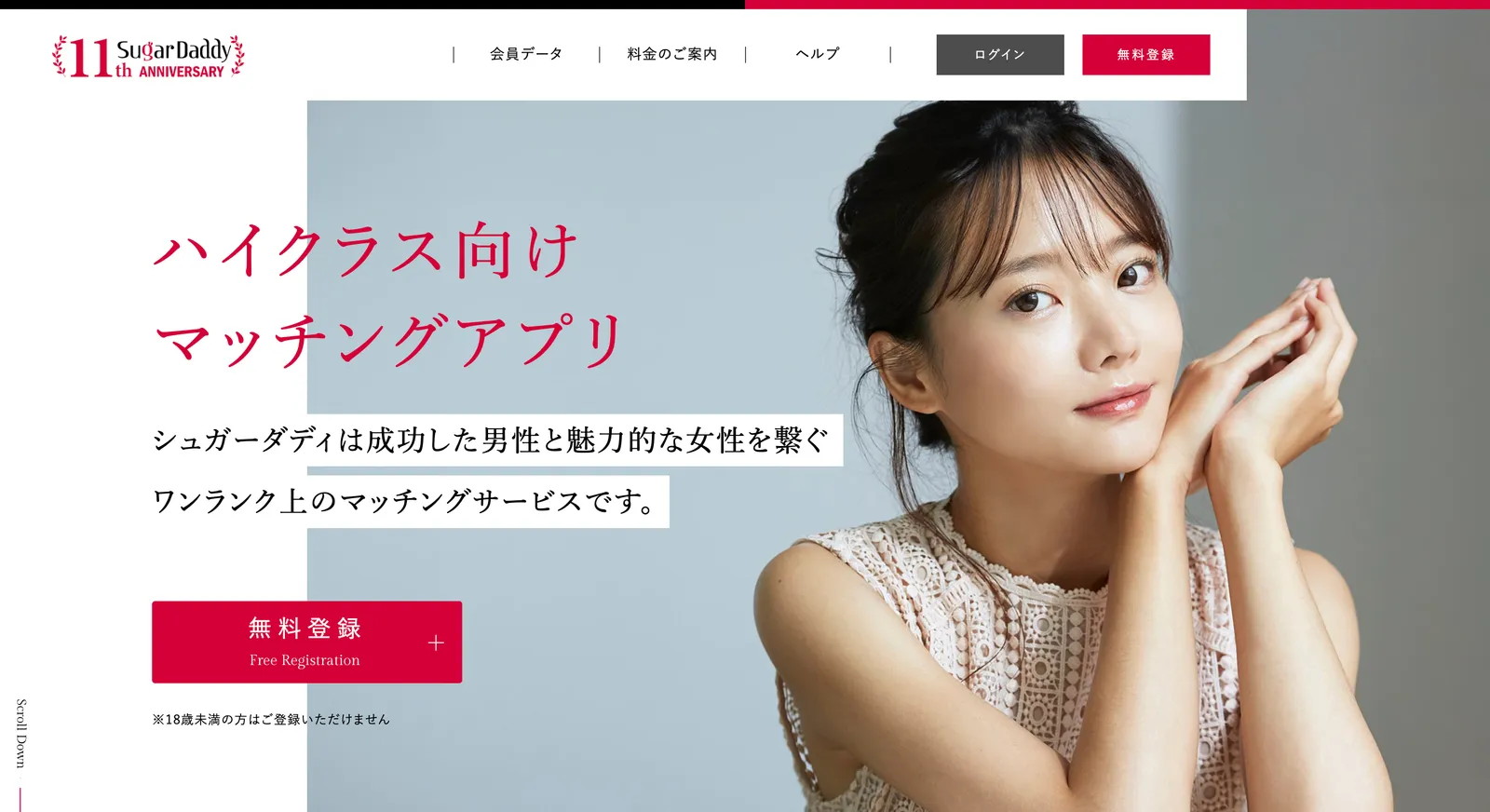 シュガーダディのトップ画面